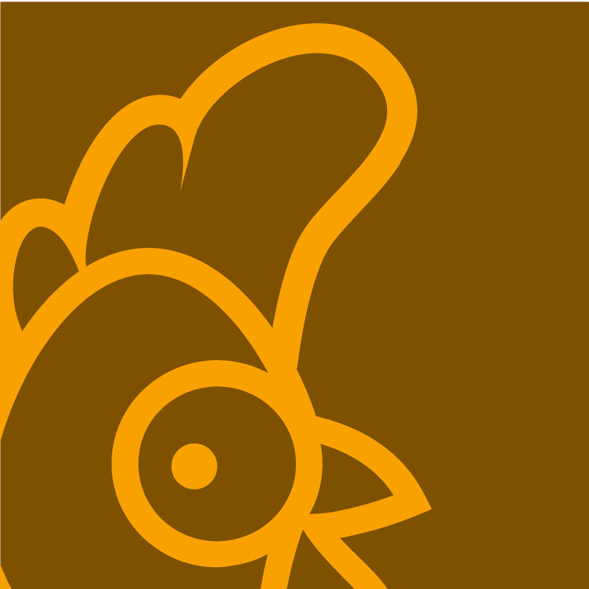 Stewart's head outlined in Trigger Amber on a deep amber brown field