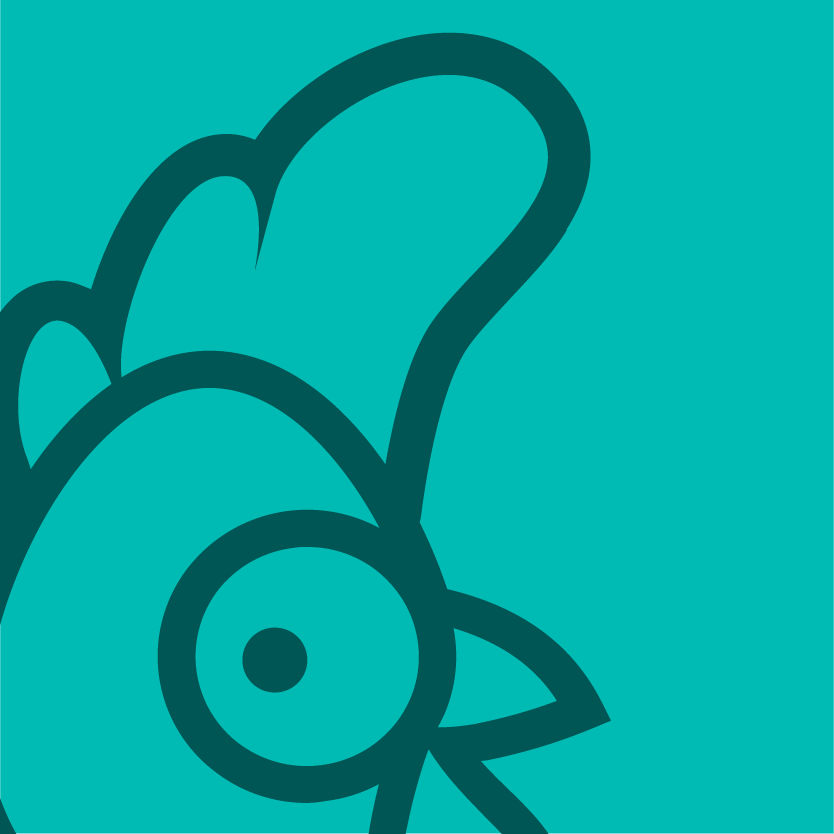 Stewart's head outlined in Bot Teal Dark on a Bot Teal field